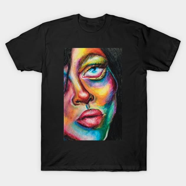 Portrait multicolor girl pastel T-Shirt by maoudraw